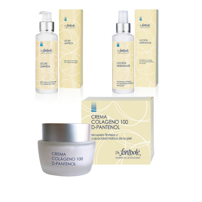 Kit Reafirmante  3 Productos Crema con Colágeno 100, D-Pantenol + Loción Hidratante + Leche Limpieza, Filtro UV, Skincare, Dr. Fontboté