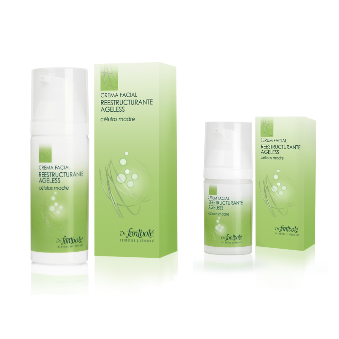 Kit Células Madres 2 Productos: Crema + Suero Facial Reestructurante Ageless Células Madres, Skincare, Antiage Antiedad, Antiarrugas, Antienvejecimiento, Premium, Dr. Fontboté